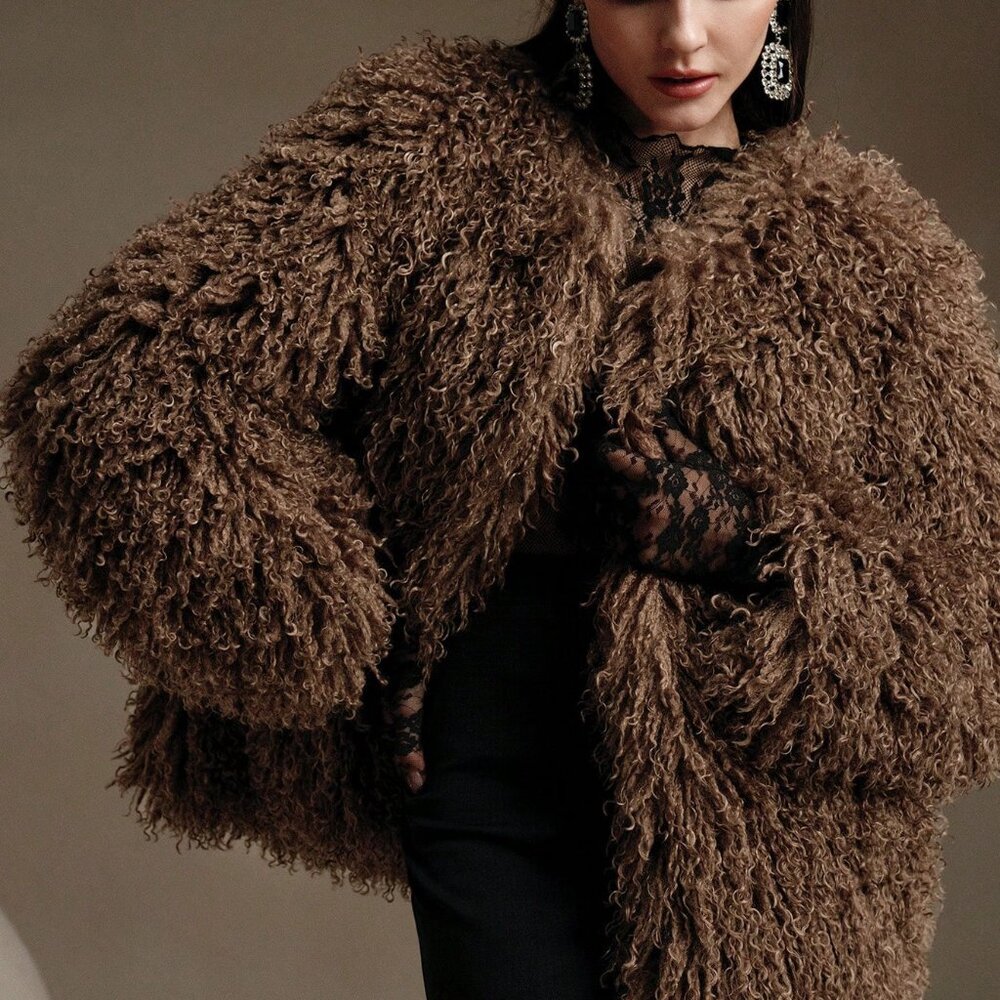 Brown Party Women's Short Fluffy Jacket